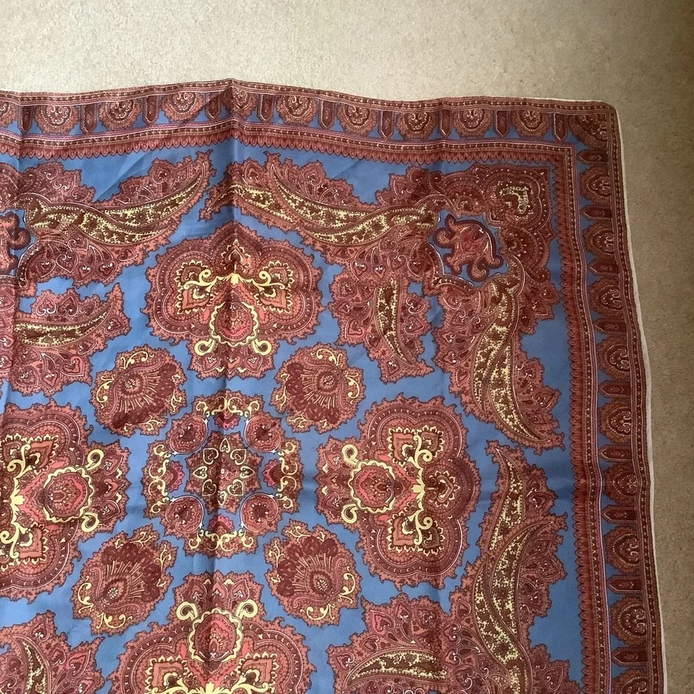 Blue/Bronze Paisley 27” Acetate Scarf Made in Japan